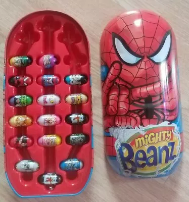 Vintage Mighty Beanz Spider-Man Storage Tin Case W/ 17 Mighty Beans Marvel • $17.99