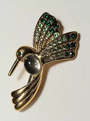 Vintage Monet Jelly Belly Hummingbird Brooch Pin Rhinestones Gold Tone • $9.95