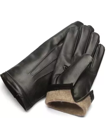 Men's Cashmere Lined Fine Quality Leather Gloves - Black • £18.99