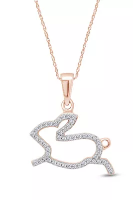 1/6 CT Natural Diamond Bunny Rabbit Pendant Necklace In 14K Rose Gold Plated • $149.99