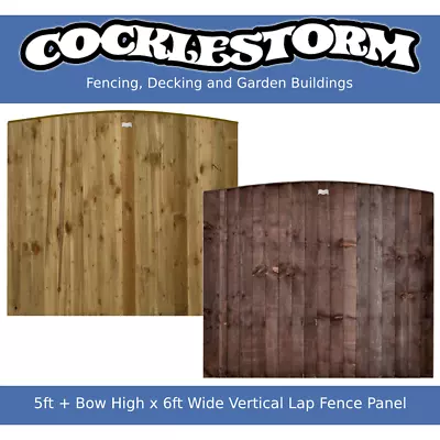 5ft + Bow High X 6ft Wide Vertical Lap Feather Edge Timber Garden Fence Panel • £53