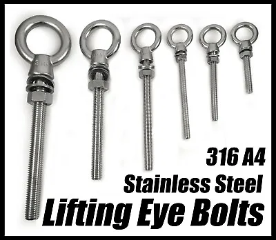 A4 316 Marine Grade Stainless Steel Lifting Eye Bolt Longshank Nut M6 M8 M10 M12 • £3.99