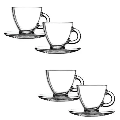 Cappuccino Cups & Saucer 200ml Set Of 4 Coffee Tea Sleek Glass Cup Ravenhead • £18.95