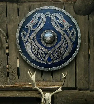 Viking Shield Medieval Wooden Dragon Design Battle Larp Armor Wall Home Decor • $123