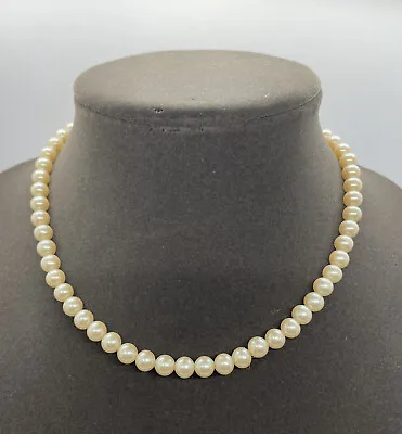 Vintage Necklace Faux Pearl Single Strand Signed Japan 15  Choker Quality • $15