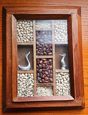 Vintage Rustic Wood Shadow Box Hanging Curio Display Bird Figurines Seeds Beans • $9.99