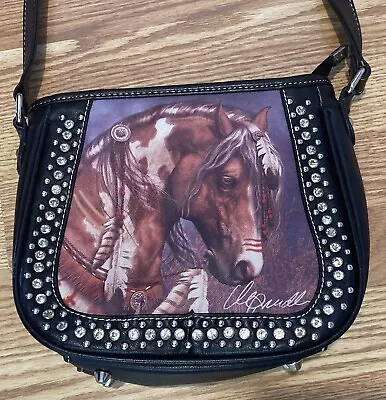 Montana West Horse Art Concealed Handgun Black Leather Handbag Purse Adjustable • $11