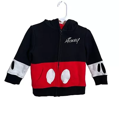 Disney Parks Mickey Mouse Hoodie Kid's 2T Black Red Sweatshirt Full Zip • $7.49