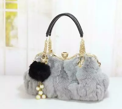 Womens Genuine Leather Rabbit Fur Rhinestone Shoulder Satchel Bags Chic Purse • $55.29