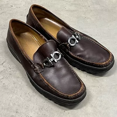 Salvatore Ferragamo Shoes Mens 11 Brown Leather Gancini Bit Lug Sole Driver • $75