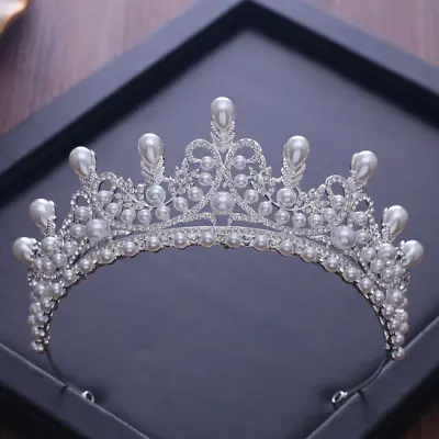 £26.15 • Buy Baroque Luxury Shiny Crystal Pearl Queen Bridal Crown Rhinestone Wedding Tiara