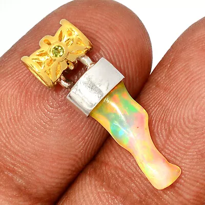 18K Gold Vermeil Natural Ethiopian Opal Rough & Moldavite Silver Pendant CP19234 • $20.99