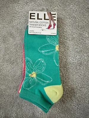 £9.99 • Buy Elle Woman’s Natural Cotton Trainer Socks Set Of 3 - Size Uk 4-8 - New