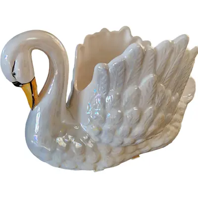 Enesco Vintage Large White Porcelain Swan Planter Vase Bowl • $44.65