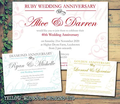 £7.07 • Buy 10 Anniversary Wedding Invitations Personalised Invite Gold Silver Ruby 40th 50