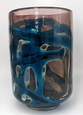 VTG* 70s* Michael Harris For Mdina* Art Glass Vase* Indigo With Chloride* 6.75  • $99.99