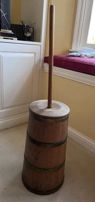 $174.95 • Buy Vintage Wooden Butter Churn With Dasher And 4 Aged Brass Bands