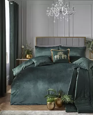 Luxury Velvet Duvet Cover Laurence Llewelyn Bowen  Quilt Bedding Set King Green • £46.95