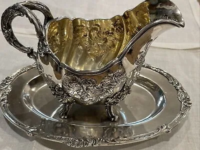 Gebruder Friedlander Repose 1900 Ornate Footed Gravy Boat With Tray 800 Silver! • $449