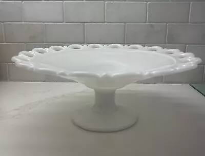 Vintage Milk Glass Pedestal Fruit Bowl - Scalloped Edge. • $24