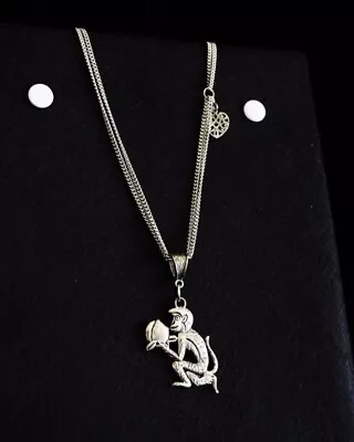 Costume Jewelry Silver Tone Long Necklace With Monkey Pendant And Heart Charm • $10