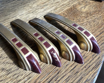 £66.86 • Buy Art Deco Mid-century Modern Cabinet Door Handles Gold & Dark Red Finish Set Of 8