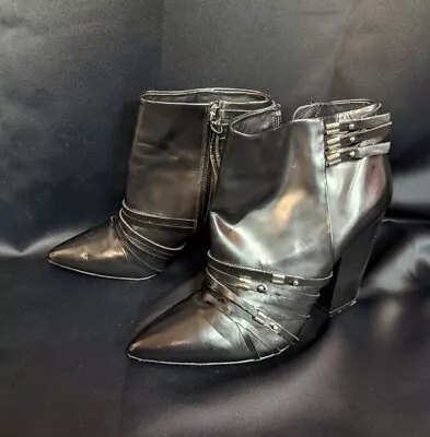 L.A.M.B Black Leather Booties With Silver Accents Size 10 Gwen Stefani • $119.99