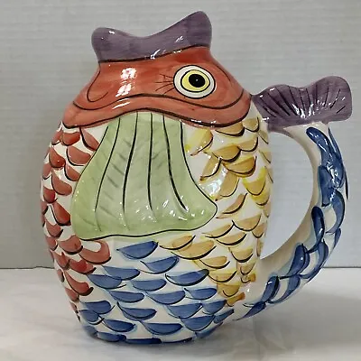 WCL Vintage Gurgle Koi Fish Water Pitcher 9  Multi Color • $24.99