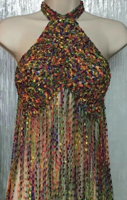 £10 • Buy ❤️Handmade Rainbow Crochet Halter Fringe Crop Top. Size 6/8 Festival Bralet Boho