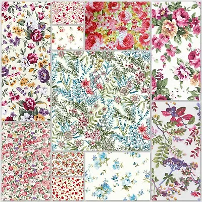 Rose & Hubble White Ivory Cream Floral Fabrics 100% Cotton Poplin Half Metre FQ • £4.75