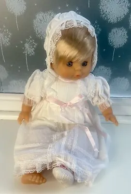 Famosa Vintage 1980s Baby Doll Made In Spain Blonde Blue Eyes Bonnet & Gown • $25.25