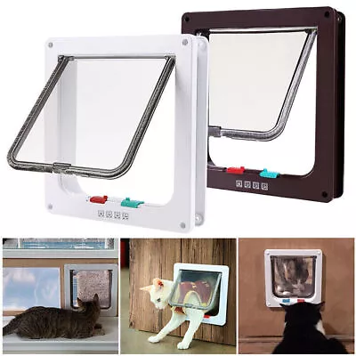 4 Way Pet Door Cat Puppy Dog Magnetic Lock Lockable Safe Flap Door Frame ABS • $18.04