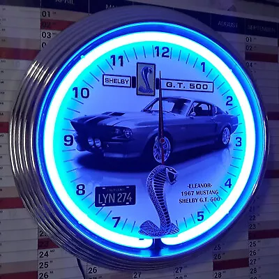 1967 MUSTANG SHELBY G.T.500 ELEANOR License Plate 15  BLUE Neon Clock Garage • $99.99