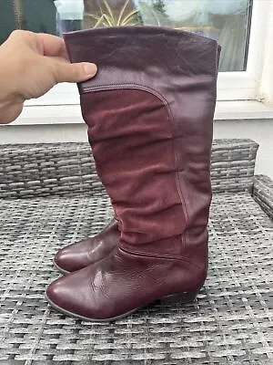 £28 • Buy Office Burgundy Red Leather 80s Style Pull On High Boots Size 39 / UK 6