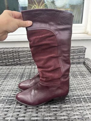 £28 • Buy Office Burgundy Red Leather 80s Style Pull On High Boots Size 39 / UK 6