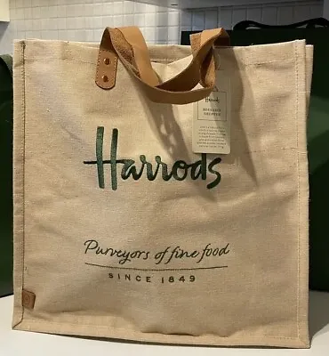 Harrods Embroidered Jute Grocery Shopper Bag New • £30