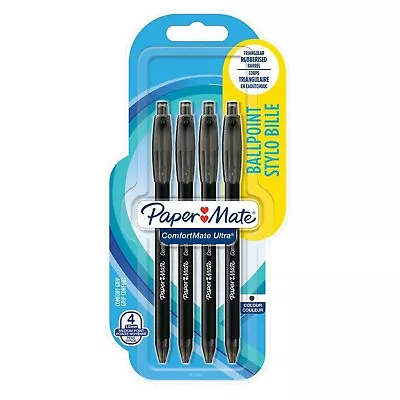 Paper Mate ComfortMate Ultra Ballpoint Pens Black Ink 1.0mm Medium Nib Pack Of 4 • £5.29