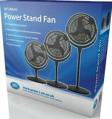 £49.99 • Buy Prem-I-Air 12  & 16  Power Stand Pedestal Fan With 7 Hour Timer & Remote Control