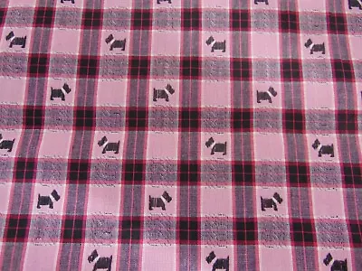 Cotton Blend Fabric Pink Black Plaid Scottie Dog 1yd X 46  • $12