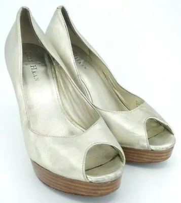 Cole Haan Air Mariela Pump Women's Sz 8.5 B Soft Gold Leather Platform Heel Shoe • $33.98