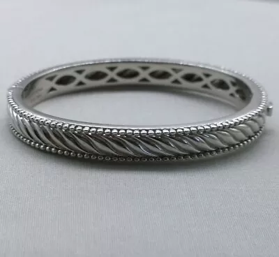 Judith Ripka Sterling Silver Hinged Bangle Bracelet Beaded Cable 6.75  32.5gr • $74.95