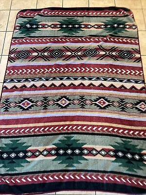 Vintage Aztec Style Blanket Cotton Blend Fleece Camp Blanket Throw 58”x 76” • $35