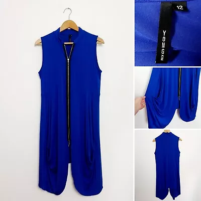 Yong Kim Cobalt Blue Sleeveless Draped Zip Front Tunic Top Size 12 Lagenlook  • £35