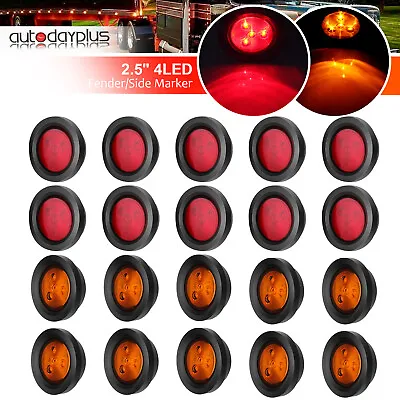 20x 2.5 Inch Round Light Truck Trailer Side Marker Clearance Red Amber 4 LED • $47.59