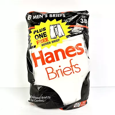 Hanes Briefs 100% Cotton 6 Pk Sealed SZ 38 Vtg 1995 USA + Bonus Boxer Brief • $52.99