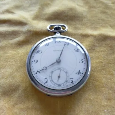 MOVADO Vintage Pocket Watch Mechanical 15J Retro Antique1930 SS Open Face Swiss • $238.95