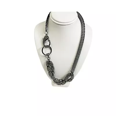 Gunmetal Gray Necklace Interlocking Metal Mesh Links Shiny Tube Beads Strand • $15.99