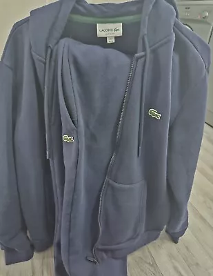 Lacoste Regular Fit Blue Navy Full Tracksuit Jacket & Bottoms UK Mens XL J/ L Bo • £63