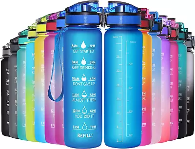 Sports Water Bottle 1 Litre Drinking Bottle With Scale & Time Marker Leak-Proof • $31.90