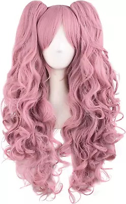 Mapofbeauty Lolita Long Curly Clip On Ponytails Cosplay Wig (Rouge Pink) • £24.12